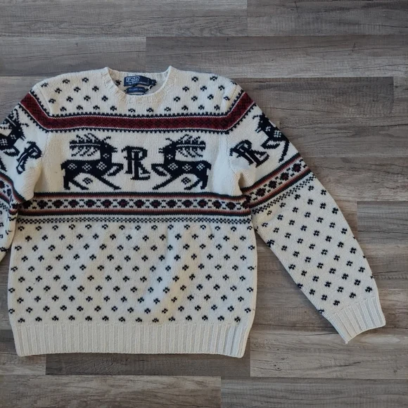 SOLD Vintage Polo Ralph Lauren Reindeer Holiday Ski Sweater Large - Picture 1 of 9